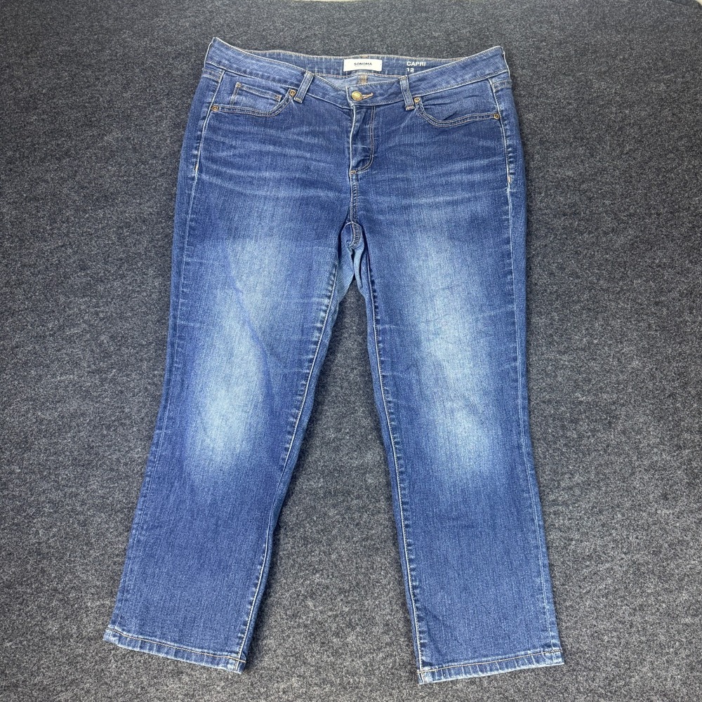 Sonoma Goods For Life Capri Jeans Women 12 Blue Denim Cotton Stretch Medium Wash